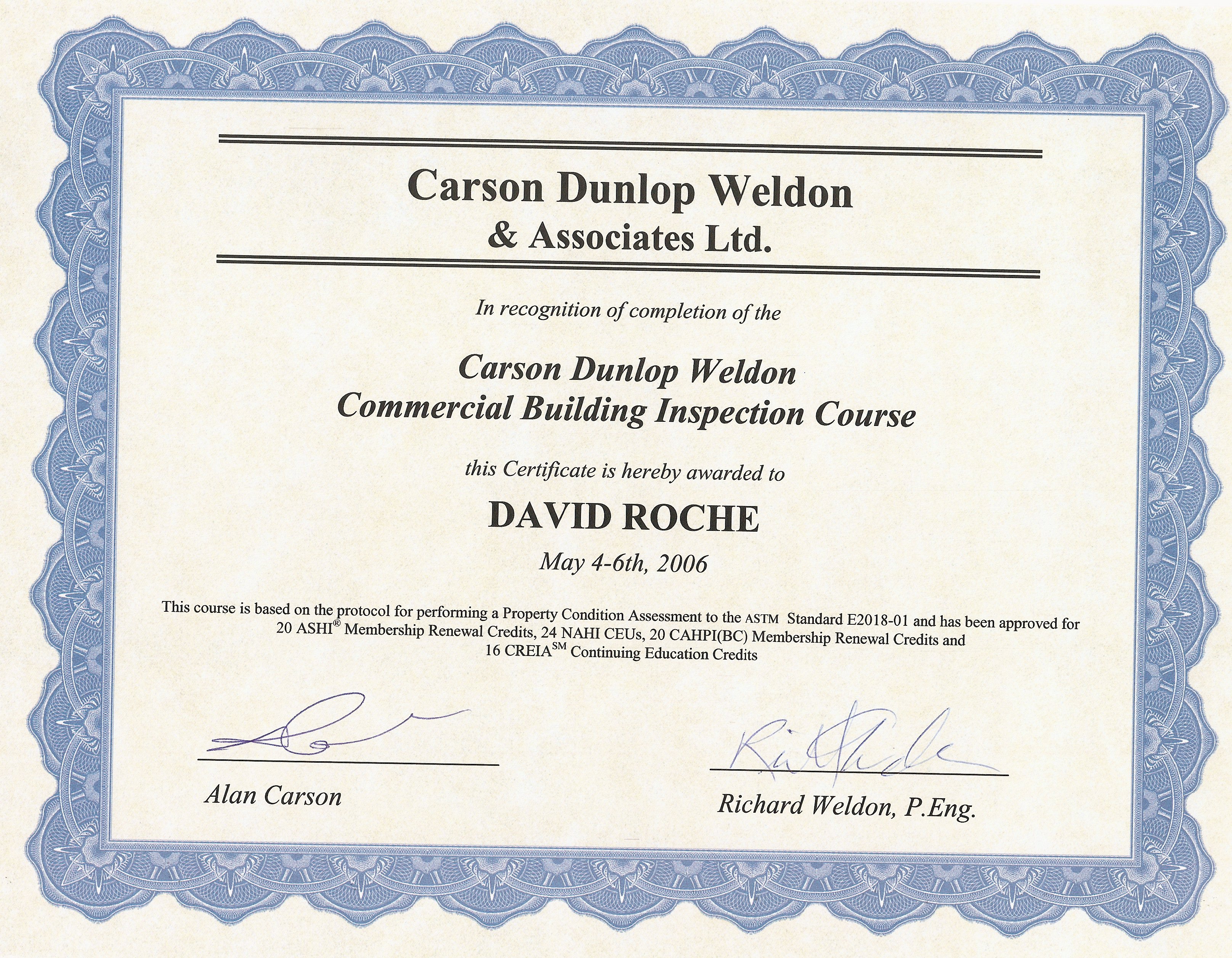 Carson Dunlop Weldon Commercial Inspection Certification